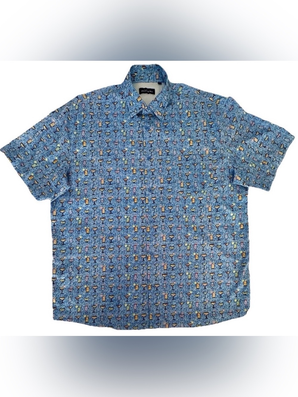 ADDICT Men’s 2XL Lightweight Fun Cocktail Print  Button-Down Short Sleeve Shirt